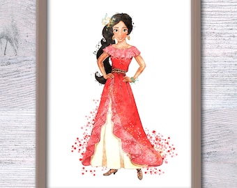 Lámina de Elena de Avalor, princesa Disney, en acuarela. Decoración de pared Disney para habitación infantil. Arte de pared para habitación de bebés. Regalo para baby shower. V166
