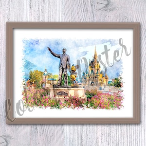 Disney castle Disney icon Disney wall decor Disney theme park Walt and Mickey statue Nursery art V716