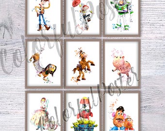 Toy Story Print 9er Set, Woody Buzz Jessie Forky Slinky Rex Ham Bo Peep Alien Poster, Kinderzimmer Dekor, Kinderzimmer V308
