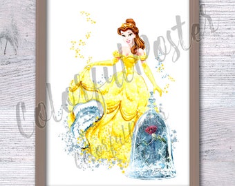 Belle and the Rose Print Belle Poster Prinzessin Print Wanddekor Kinderzimmer Wandbild V432