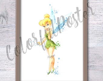 Tinkerbell print Tinker Bell poster Disney fairy wall decor Girls room decor Baby shower gift Nursery wall art Kids room decor V189