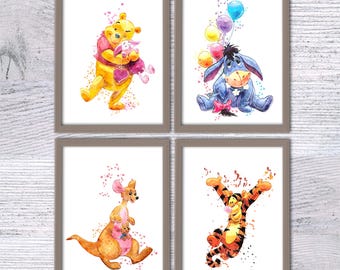 Winnie Puuh Kinderzimmer Prints: Iah, Tigger, Känga & Ruh (4er Set) V55