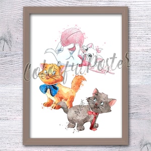The Aristocats Poster - Marie, Duchess, O&#39;Malley Disney Art Print - Kids Room Decor, Nursery Wall Art, Disney Fan Gift, Cat Lover Gift V850