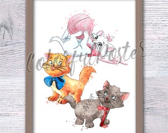 Aristocats Movie Print - Walt Disney Animation Poster, Disney Wall
