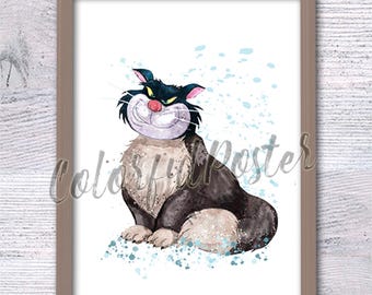 Impresión del gato Lucifer: Póster del villano de Cenicienta, Arte infantil V709