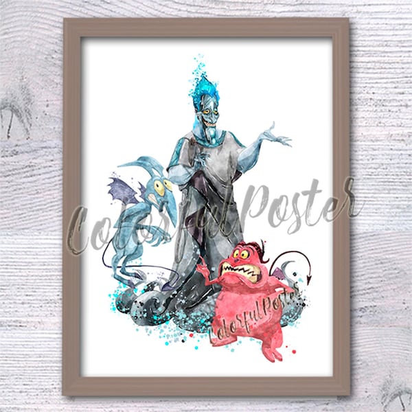 Lámina artística de los villanos de Disney de Hades, póster de Hércules: El dolor y el pánico, decoración de pared de los dioses del inframundo, póster de Hades, decoración del hogar, regalo de cumpleaños V621