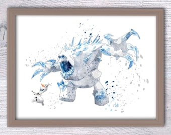 Lámina artística de Frozen: Póster de acuarela de Marshmallow y Olaf V142