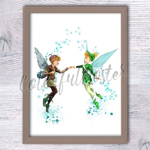 Tinker Bell poster Tinker Bell print Tinker Bell wall decor Tinkerbell and Terence fairies Nursery art Playroom decoration V523