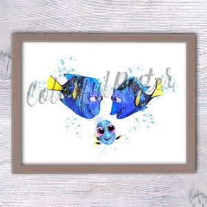 Buscando Dory imprimir Encontrando Dory decoración de pared del póster Decoración de guardería Arte de pared de la habitación de los niños Regalo de baby shower V113
