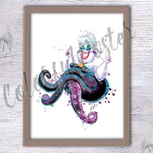 Ursula Aquarell Druck, Disney Bösewicht Kunst, Die kleine Meerjungfrau Poster, Die kleine Meerjungfrau Kunst, Ariel Geschenk, Meerhexe Druck V195 Bild 1