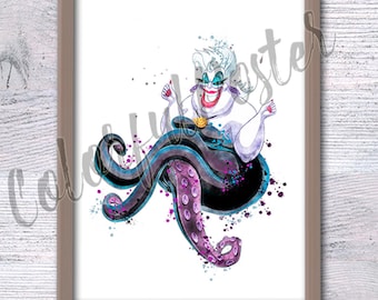 Ursula Watercolor Print, Disney Villain Art, Little Mermaid Poster, The Little Mermaid Art, Ariel Gift, Sea Witch Print V195