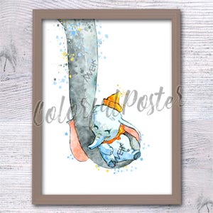 Dumbo Watercolor Print Set: Baby Room Wall Art V615 image 4