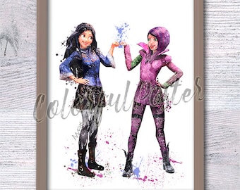 Descendants poster Mal and Evie Descendants print  wall decor Playground wall decor Kids room wall art Girls room wall decoration V521