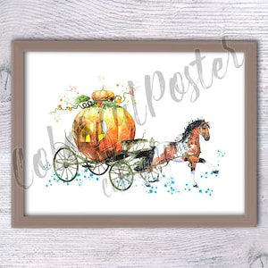 Cinderella Carriage Print, Fairytale Nursery Wall Art, Princess Bedroom Decor, Magical Castle Illustration, Dreamy Gift for Girls V353