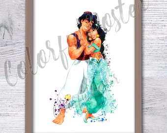 Aladdin and Jasmine poster  Princess Jasmine print  wall decor Nursery room decor Kids room wall art Aladdin print V356