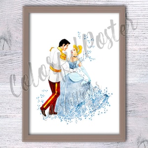 Cinderella poster Cinderella and the prince print  wall decor Kids room wall art Girls room decor Nursery wall hanging art V329