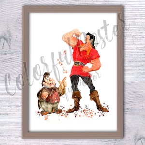 Die Schöne und das Biest Poster Gaston und Le Fou Aquarell Druck Wanddekor Kinderzimmer Wandkunst Geschenkidee Kinderzimmer Raumdeko V359