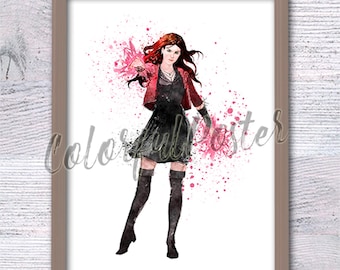 Scarlet Witch Poster, Wanda Maximoff Kunstdruck, Marvel Firms Wanddekor, Doktor Strange Multiverse of Madness Fan Geschenk, MCU Home Decor V584