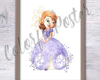 Impresión en acuarela de la Princesa Sofía: Decoración de pared para habitación infantil V202