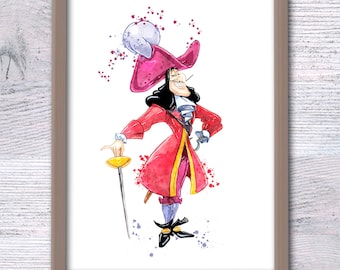 Póster del Capitán Garfio, villano de Disney, Peter Pan, impresión, decoración de pared de Disney, regalo de cumpleaños, arte de pared para habitación infantil, decoración infantil V177