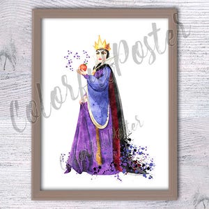Evil Queen print Snow White poster Snow White wall decor Evil Queen poster Evil Queen watercolor Villain print Nursery art V327