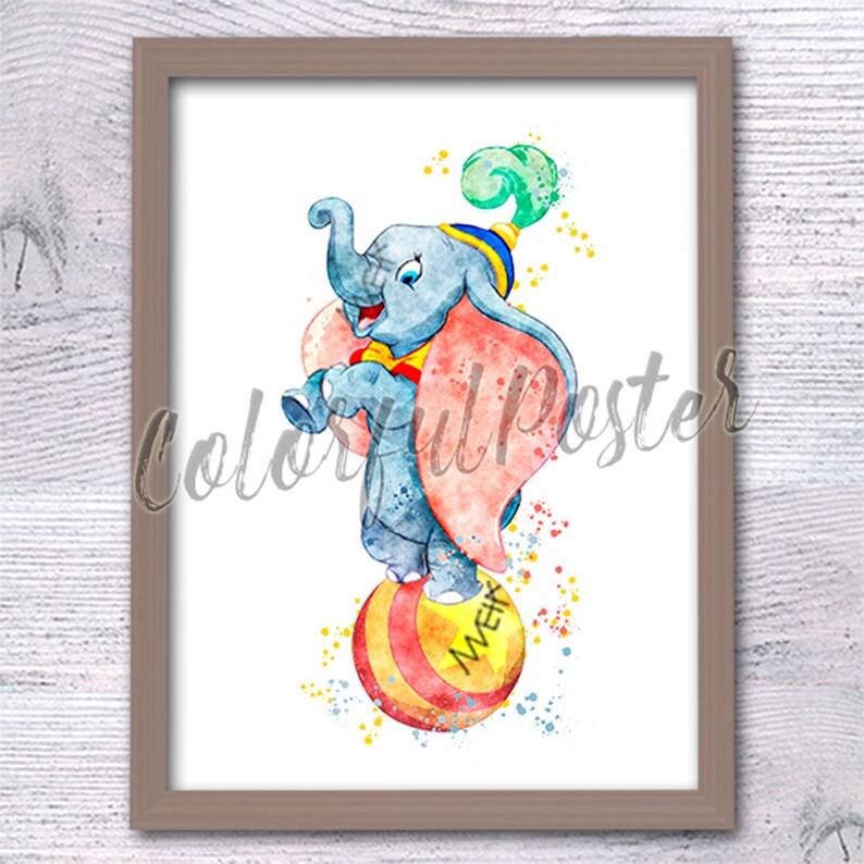 Dumbo Watercolor Print Set: Baby Room Wall Art V615 image 6