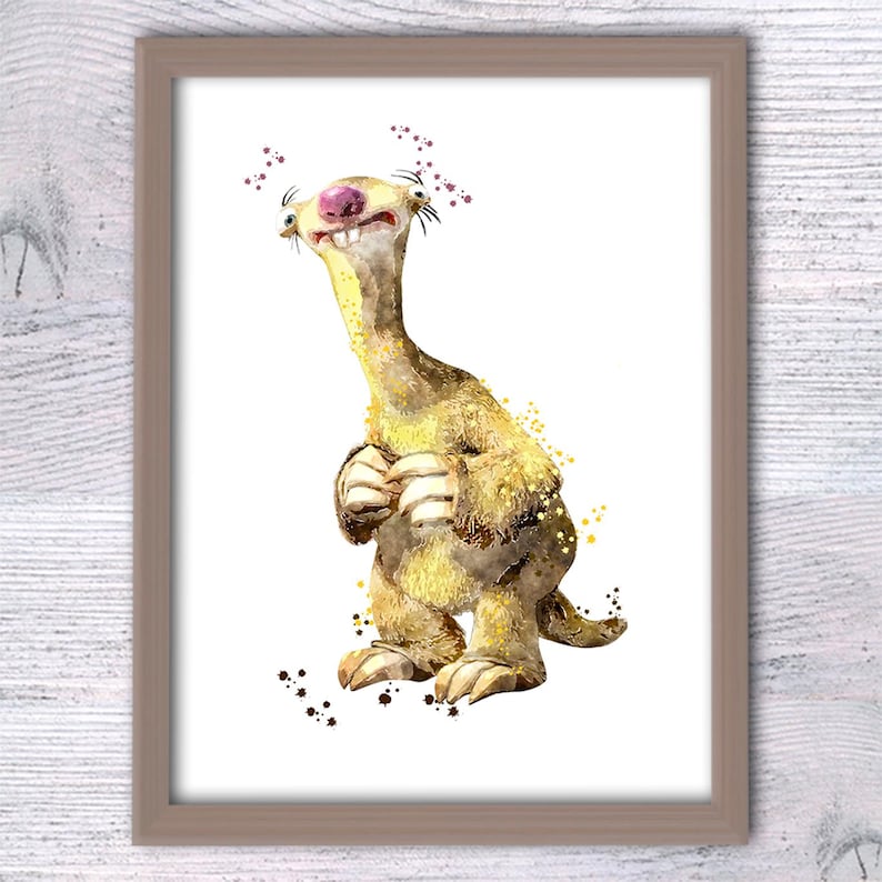 Sid Ice Age Watercolor Poster: Cartoon Nursery Wall Art V127 image 1