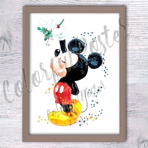 Mickey Mouse Christmas Gift Poster, Classic Disney Print, Holiday Home Decor for Kids and Adults, Vintage Style Mickey Wall Art V346