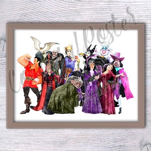 Disney Villain Wall Art, Wicked Queen, Maleficent, Ursula, Dark Fantasy Print for Nursery, Office, or Gift V334