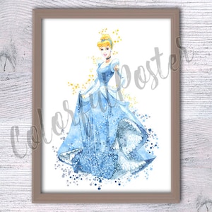 Cinderella print Cinderella poster Disney wall decor Disney princess Cinderella watercolor Princess Cinderella Nursery wall art V84