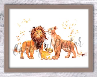 Lion King Family Print: Watercolor Lion Cub Illustration V218