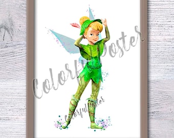 超希少！ティンカーベル　壁飾り　絵装飾品　インテリア　額装　ディズニー　妖精 ティンカーベル 水彩画プリント ティンカーベル ディズニー ポスター