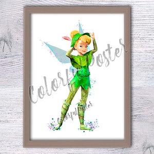 Tinker Bell print Never land fairies Tinker Bell poster Disney fairy print Disney wall decor Nursery art Fairy watercolor V257