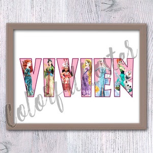 Personalized name poster Personalized princess name Custom princess name princess print Custom name poster V658 image 7