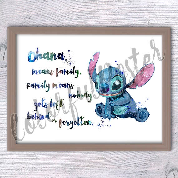 Stitch Ohana Means Family Quote Watercolor Art Print Lilo -  Portugal