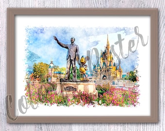 Disney castle Disney icon Disney wall decor Disney theme park Walt and Mickey statue Nursery art V716
