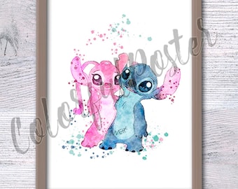 Stitch and Angel Poster, Ohana Wall Art, Stitch and Angel Print, Ohana Means Family, Lilo and Stitch Decor, Disney Fan Gift  V186