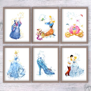 Aschenbrödel Druck 6er Set Aschenbrödel Poster Wanddeko Kinderzimmer Kunst MädchenZimmer Dekoration Baby Shower Geschenk V466