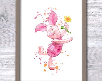Winnie the Pooh Piglet Art Print, Whimsical Nursery Decor V52