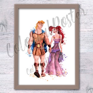 Hercules and Megara print Heracles wall decor Hercules poster Birthday gift Nursery art Home decor Hercules watercolor Wall art V376