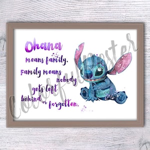 Stitch print Stitch poster Ohana wall decor Ohana watercolor Baby shower gift Stitch wall decor Nursery art V184