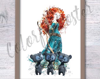 Merida und die Brüder Poster Merida the Brave Kunstdruck Merida Wanddekor Kinderzimmer Wandkunst Süßes Prinzessinnen Poster V436