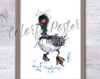 Becky the Loon, Finding Dory, Finding Nemo, Kids room, Baby gift, Nemo wall art, Watercolor poster, Nursery room, Baby Duck, , V102