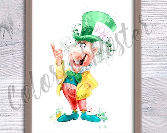 Mad Hatter Art Print, Alice in Wonderland Decor, Whimsical Tea Party Wall Art, Lewis Carroll Inspired Fantasy Home Decor, Birthday Gift V517