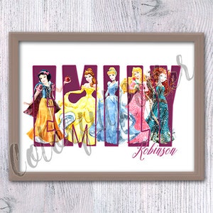 Personalized Princess Name Poster – Custom Name Wall Art for Girls Room, Nursery Decor, Birthday Gift, Fairytale Theme Print V659