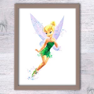 Tinkerbell Fairy Watercolor Peter Pan Art Poster Print Wall Decor Watercolor Painting Watercolor Art Kids Decor Nursery room art V174