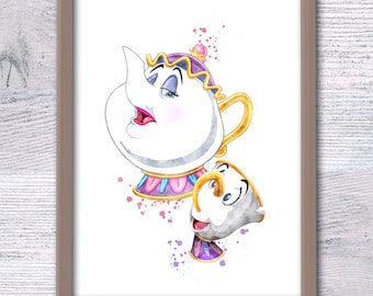 Mrs. Potts und Chip Print: Die Schöne und das Biest Kinderzimmer Dekor V158