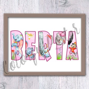 Personalized Dumbo name poster Custom Dumbo girl name print New baby gift, Baby room decor, Personalized nursery animal Dumbo print  V662