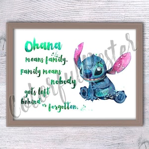 Stitch Ohana poster Stitch print Ohana wall decor Lilo and Stitch poster Nursery art Baby shower gift Stitch watercolor V185