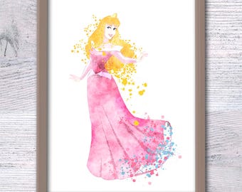 Lámina de acuarela Aurora, Arte infantil de La Bella Durmiente V80